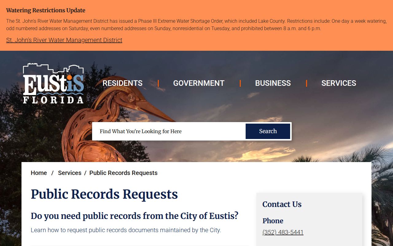 Eustis official public records request for police arrest reports