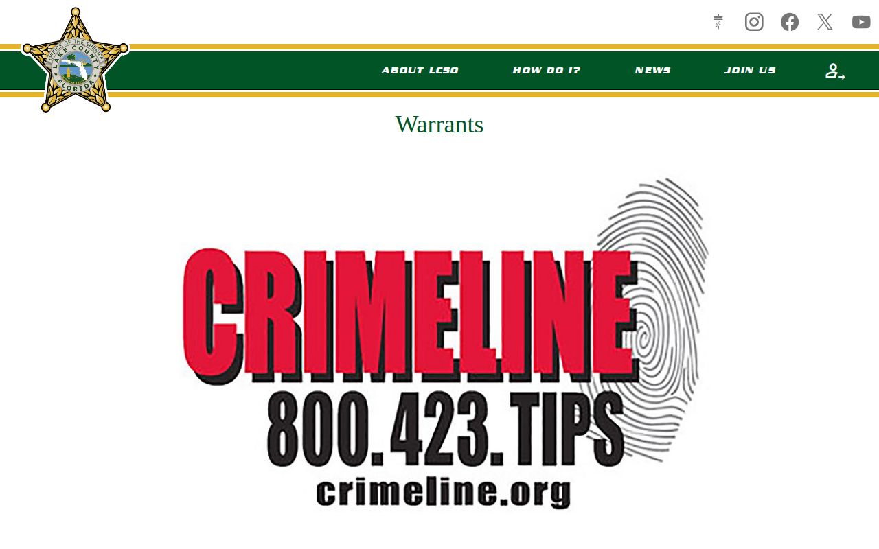 Lake County Sheriff's Office in-person warrant information policy